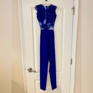 Jumpsuit Sleeveless Sheer Lace Royal Blue XS